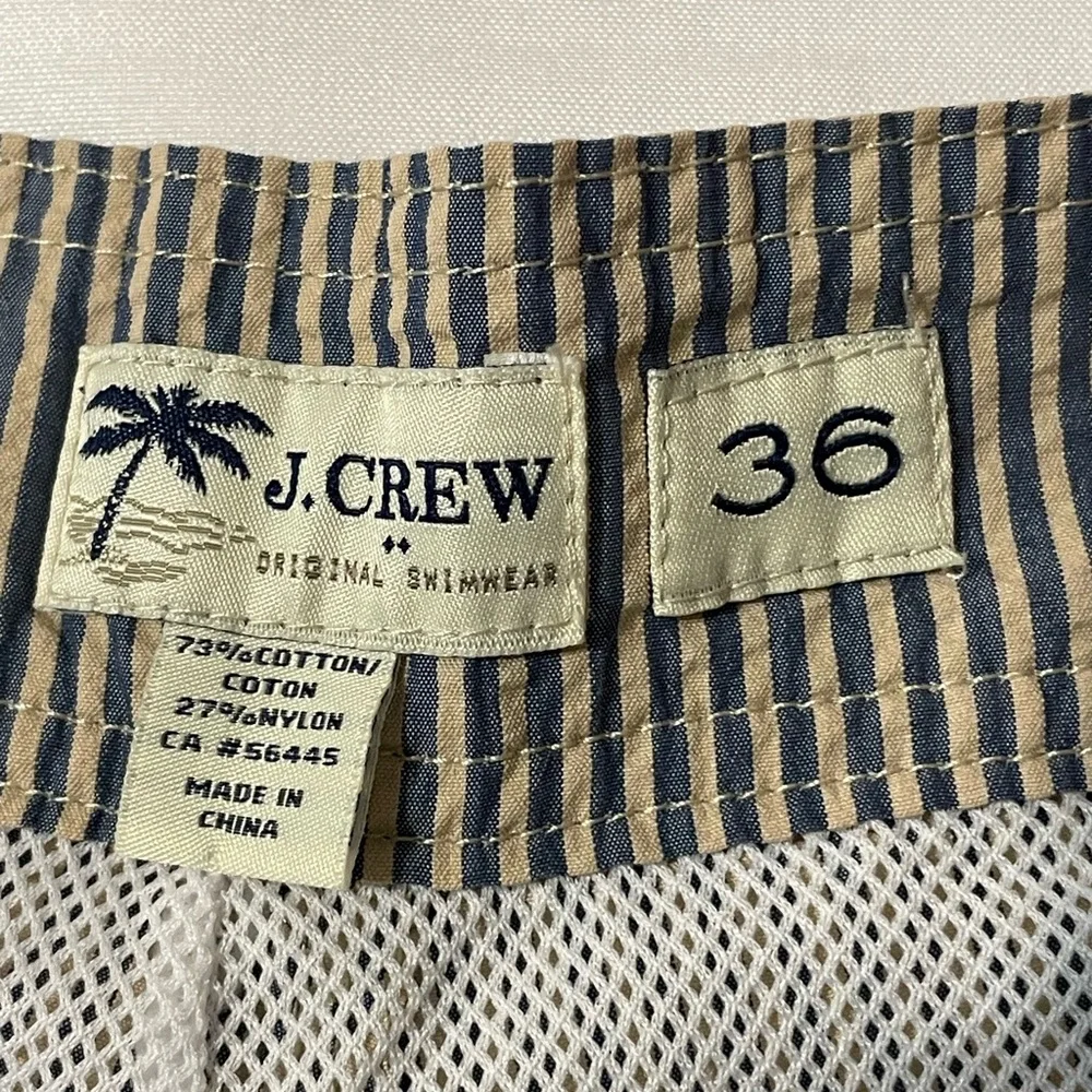 J. By J. CREW Swim Trunks Men's 36 Seer Sucker Built-in Lining Blue White Preppy
